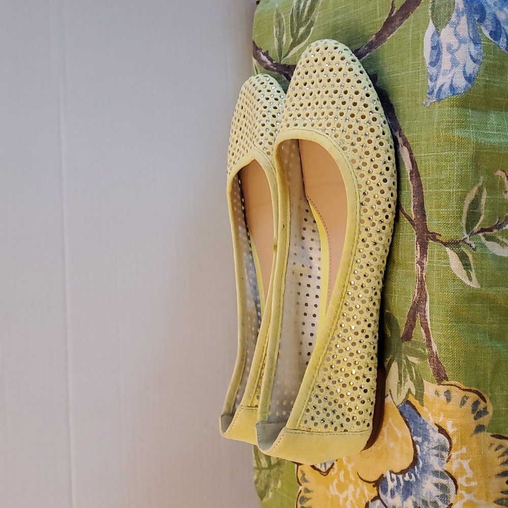 Antonio Melani Yellow Leather Ballet Flats with Rhinestones, Size 10 Medium - Picture 6 of 14